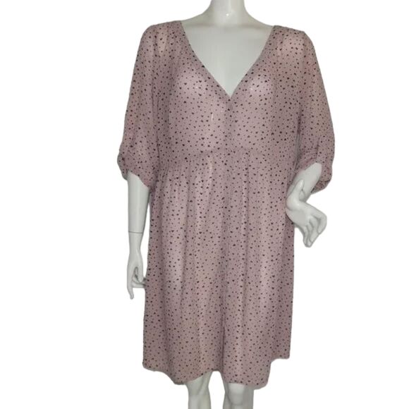 TORRID Shirt-Dress, 2/2X, Pink, Black Hearts, 3/4 Tab Sleeve, Semi-sheer, V-neck - Picture 2 of 14